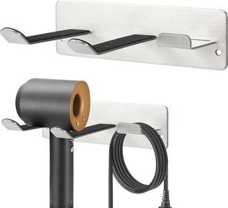 No Brand Juego De Dos Soportes De Acero Inoxidable Para Secador De Pelo, 16,5 X 5 Cm, Soporte De Pared Que Ahorra Espacio, Color Plata, Para Ba&ntilde;o/dormitorio/la