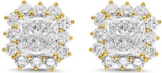 Diana M. Jewels 14kt yellow gold 9cts lab grown Radiant Cut Diamond Halo Earrings