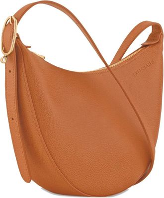 Longchamp small Le Foulonn&eacute; grained-leather crossbody bag - Brown