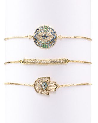 Eyecandy LA Eye Candy La Cici Evil Eye Hamsa Cz Crystal Bracelet Set