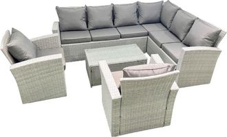 Fimous Fimous - Garden Outdoor pe Rattan Furniture Set 8 Seater Rattan Garden Sofa Set with 2 Armchair Light Grey Mixed
