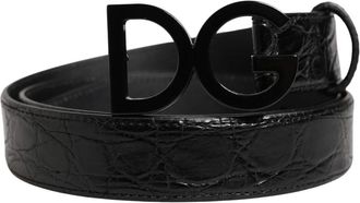 Dolce & Gabbana Exotic Leather Logo Buckle Belt - Heren - Riemen - Zwart - ONE Size - Leer - Accessoires