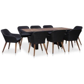 vidaXL Vidaxl Set Comedor De Jard&iacute;n 9 Piezas Y Cojines Rat&aacute;n Sint&eacute;tico Negro