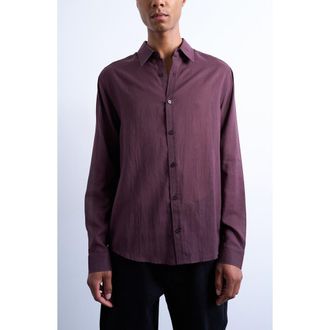 Topman Pinstripe Semisheer Cotton Button-Up Shirt in Burgundy at Nordstrom, Size Xx-Large
