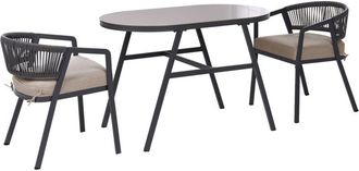 Beliani Garden Bistro Set Grey Steel Frame Synthetic Weave Style Chairs with Oval Table MUROS