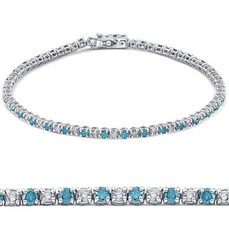 Pompeii3 2ct Blue & White Alternating Diamond Tennis Bracelet 14K White Gold 7