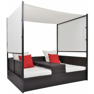 vidaXL Vidaxl - Cama De Jard&iacute;n Con Toldo Rat&aacute;n Sint&eacute;tico Marr&oacute;n 190x130 Cm