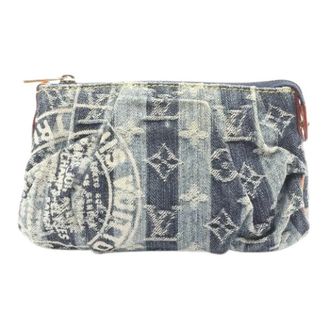 Louis Vuitton Pre-owned Clutches, female, Blue, Size: ONE SIZE Pre-owned Trousse Rayee Monogram Denim Pouch