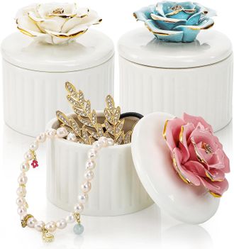 OEM Juego De 3 Joyeros Decorativos De Cer&aacute;mica Vintage Para Mujer, Peque&ntilde;as Cajas De Regalo Para Anillos, Pendientes, Collares, Cajas De Recuerdos