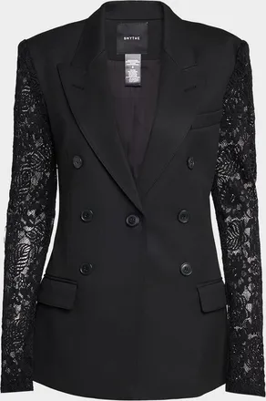 Smythe Single-Breasted Blazer with Lace Sleeves