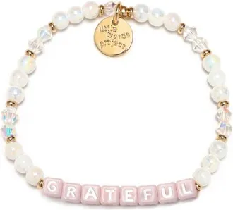 Little Words Project Grateful Beaded Stretch Bracelet in White at Nordstrom, Size Small