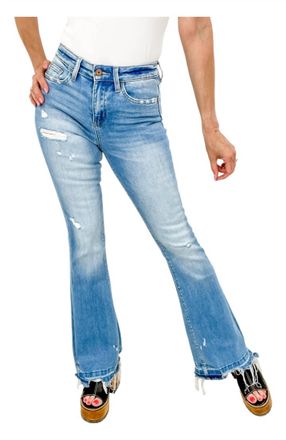 Flying Monkey Distressed Flare Jeans In Blue
