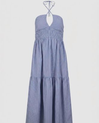 Bishop + Young Womens Aeries Halter Dress In Azure Stripe