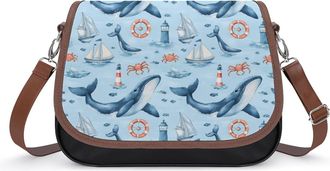 Generic Whales Crab Sea Boat Lighthouse Womens Crossbody Bag Fashion Shoulder Handbags Message Tote Bag with Adjustable Strap