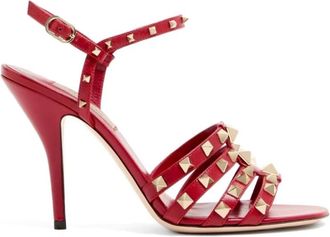 Valentino Garavani Schoenen, Dames, Rood, 36 EU, Leer, Rockstud Kidskin Sandal 100mm