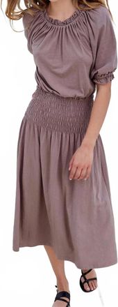 Sundry Smocked Midi Dress In Taupe
