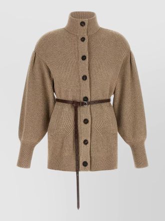 Brunello Cucinelli wool cashmere silk ribbed belted cardigan
