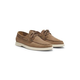 BOSS Lace-detail boat shoes in suede