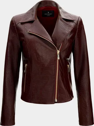 Gorski Select Leather Croco-Embossed Moto Jacket