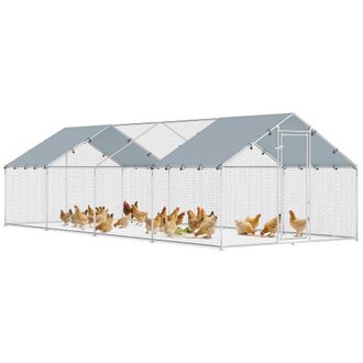 OEM Gran Gallinero Exterior De Acero Galvanizado, De 6,8 X 3 X 1,9 M (20,4 M&sup2;), Con Cubierta De Tela Oxford Y Cerradura Plateada
