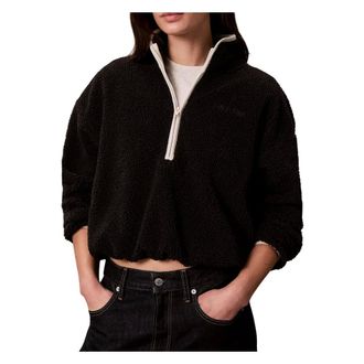 Calvin Klein Hoodies & sweatvesten, Dames, Zwart, XS, Polyester, Sherpa 1/4 Zip Sweatshirt