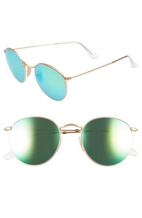 Ray-Ban 53mm Polarized Round Retro Sunglasses in Green/Mirror at Nordstrom