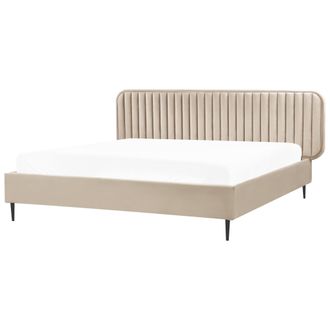 Beliani Cama Con Somier Moderna Tapizado Terciopelo Cabecero Patas De Metal Gris Pardo 180 X 200 Cm Brin
