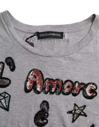 Dolce & Gabbana Womens Gray Cotton Lamore Ebellezza Top T-Shirt