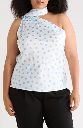 Renee C Scarf Neck One-Shoulder Top in White/Blue at Nordstrom Rack, Size 3X