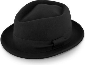 Fiebig Medlock Pork Pie Diamond | 100% Woolfelthat with Grosgrain Ribbon | Comfortable Light fit Felthat Made in Italy (62-XXL, Black)