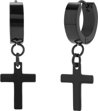 Brook & York Mens Cross Drop Huggie Hoop Earrings in Black at Nordstrom