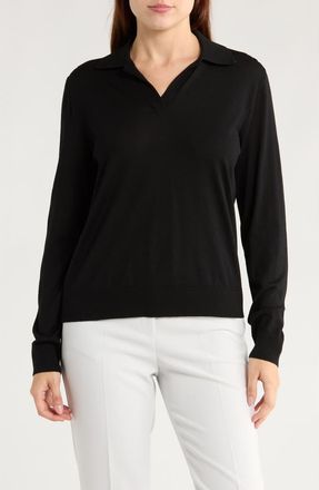 Theory Boy Merino Wool Polo in Black at Nordstrom Rack, Size Petite
