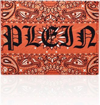 Philipp Plein Leren Creditcardhouder Paisley - Heren - Portefeuilles - Oranje - ONE Size - Leer - Accessoires