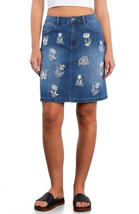 HINT OF BLU Wildflower Floral Embroidered Denim Skirt in Vintage Blue at Nordstrom, Size 30