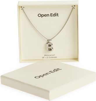 Open Edit Waterproof Bubble Initial Pendant Necklace in B- Silver at Nordstrom