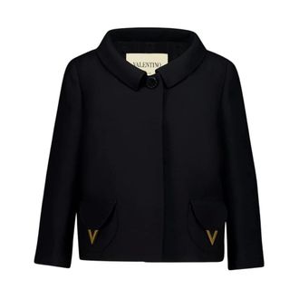 Valentino Light Jackets, female, Black, Size: M Crepe Couture Solid Jacket