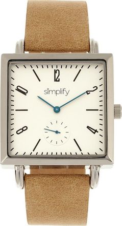 Simplify The 5000 Leather-Band Watch in Khaki/white at Nordstrom