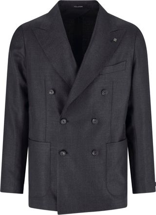 Tagliatore Blue Structured Double-Breasted Notch Lapel Jacket