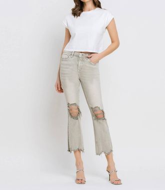Flying Monkey Womens Jaya Lovervet Vintage Crop Flare Jean In Moss Green
