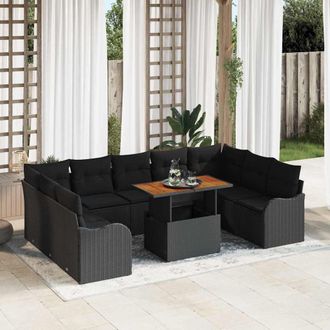 vidaXL Set Divano Da Giardino 10 Pcs Nero Poly Rattan - Vidaxl