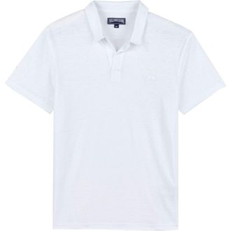 Vilebrequin Mens Solid Linen Jersey Polo Shirt in Blanc at Nordstrom, Size Xxx-Large
