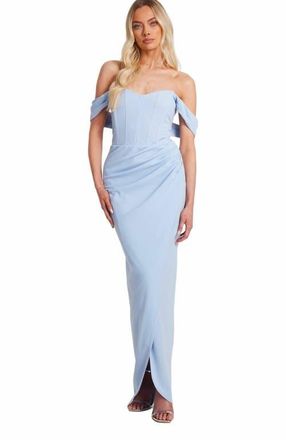 Quiz Corset Detail Scuba Crepe Maxi in Pale Blue at Nordstrom, Size 14