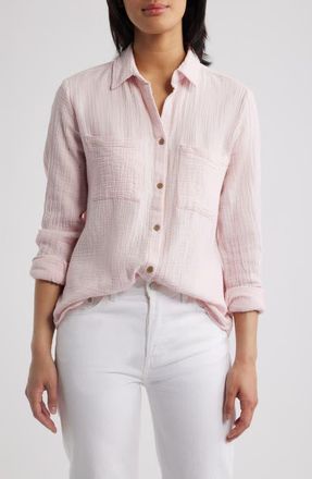 Beach Lunch Lounge Micaela Cotton Button-Up Shirt in Pale Pink at Nordstrom, Size X-Small