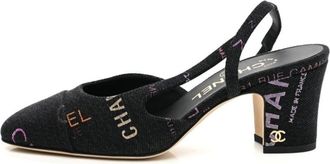 Chanel slingback denim pumps - women - Denim/Leather/Leather - 39.5 - Black