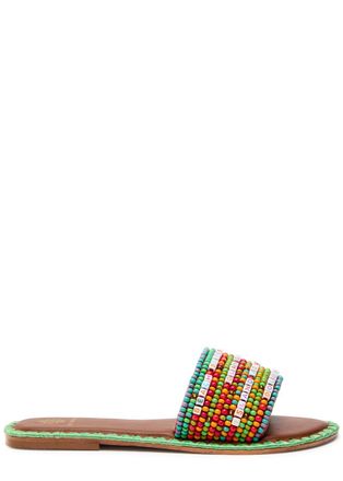 De Siena shoes DE Siena Resort Beaded Leather Sliders - Green - 37 (IT37 / UK4)