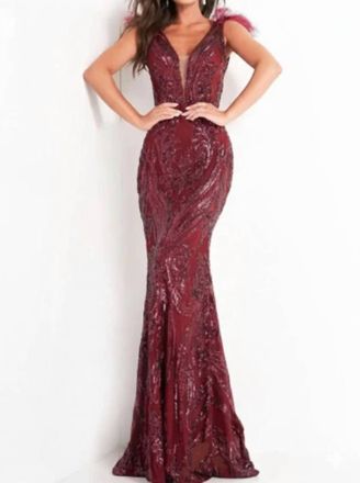 Jovani Fitted Sequin Gown In Merlot