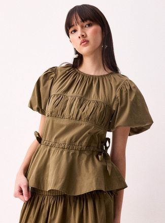 Damson Madder Womens Two-tie puff-sleeve blouse