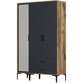Dmora Armario 3 Puertas Dpierin, Muebles De Dormitorio, Vestidor, Armario De Ropa, 120x201h48 Cm, Nogal Y Antracita - Dmora