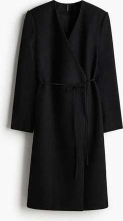 H&M Filzmantel mit Bindedetail - Schwarz