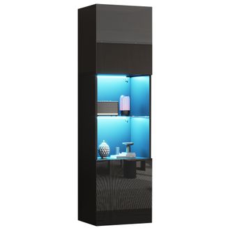 STILVORA Vitrina Con 2 Puertas, 2 Compartimentos Y Estante De Vidrio Templado, Led, Para Sal&oacute;n En Tablero De Part&iacute;culas 45 &times; 35 &times; 160 Cm Negro